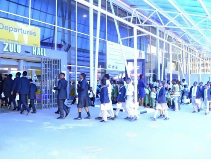 Students on a school trip to the airport